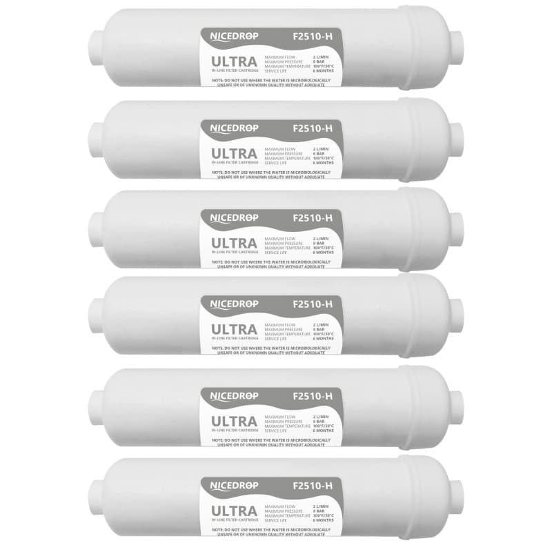 NICEDROP Filtro in Linea Ultrafiltrazione 10" Carbone e Membrana Cava 0,1 Micron-6PZ
