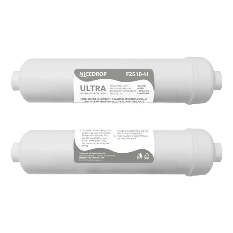 NICEDROP Filtro in Linea Ultrafiltrazione 10" Carbone e Membrana Cava 0,1 Micron 2PZ